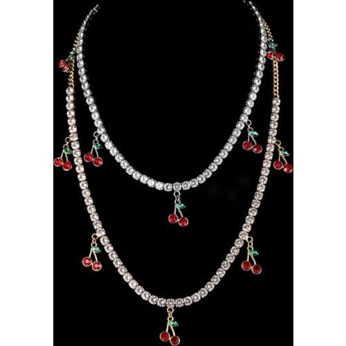 Bling Full Zircon Tennis Iced Out Chain Necklace for Women Romantic Fruit Pendant Necklace Hip Hop Choker Jewlery Accessories