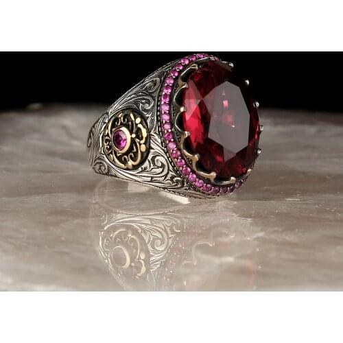 Zircon Traditional Turkish 925 Sterling Silver Mens Handmade Signet Rings Jewelry Gift From Turkey for Women Men