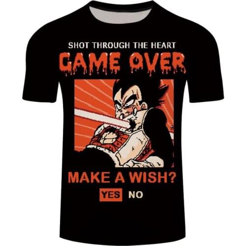 2021 New Funny Cartoon Son Goku Game Over 3D Printed T-shirt Summer Fashion Men Short Sleeved Tops Japan Anime Harajuku Tshirts