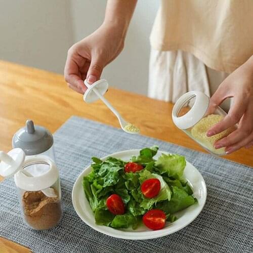 Spice Pots,Salt Sugar Spice Container,Transparent Kitchen Round Spice Jar with Lid and Spoon (2 Gray,2 White)