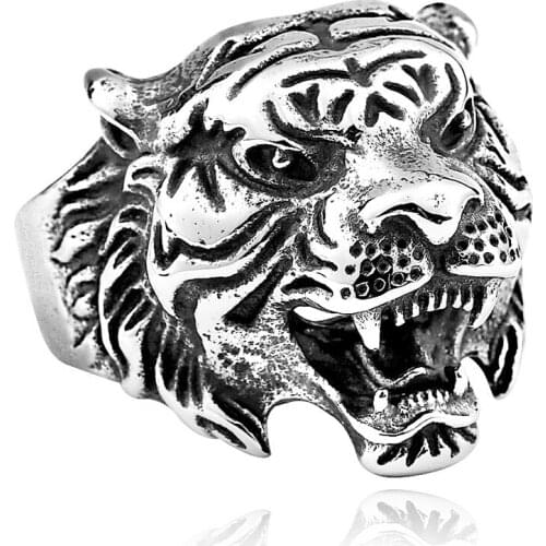 Stainless steel tiger head ring cute unique jewelry ring titanium steel cool ring
