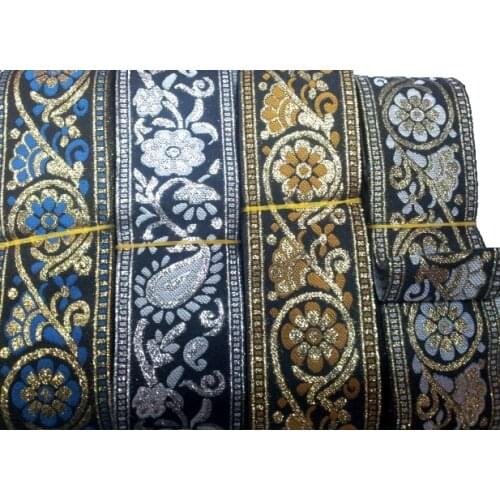 NEW 2 inch 50MM 8Yards Polyester Woven Jacquard Ribbon Spun Gold Trims Quilt DIY BeltAccessories Four style retro amoeba