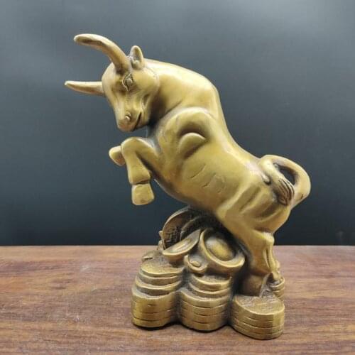 Copper Statue new pure copper cattle ox Get rich now decoration craft golden Feng Shui fashion Coin wealth Table ornaments