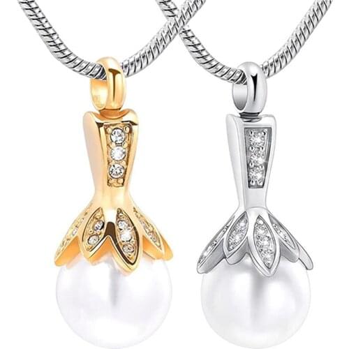 Memorial Cremation Jewelry Stainless Steel Pearl Urn Pendant Keepsake Ashes Holder Necklace For Pet/Human