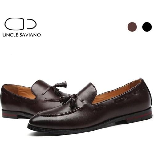 Uncle Saviano Loafers Party Solid Dress Man Shoes Best Wedding Genuine Leather Shoe Fashion Designer Handmade Business Men Shoes
