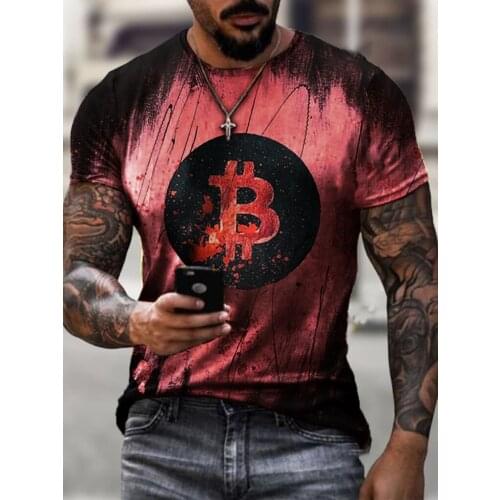 USA Size Mens summer 2021 Bitcoin 3D Printing Summer Beach Casual Fashion Loose Plus Size Mens T Shirt