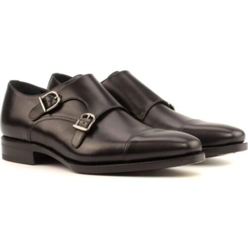 Double Monk Black Buckle Strap Mens Shoes Fashion Designer Luxury Genuine Leather Best Handmade Shoes for Men