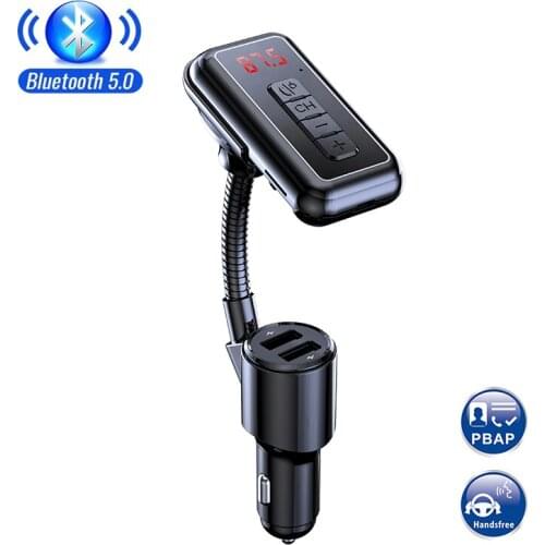 New Car Bluetooth 5.0 FM Transmitter Wireless Handsfree Audio Receiver Auto MP3 Player 250mA battery AUX Dual USB Fast Charger