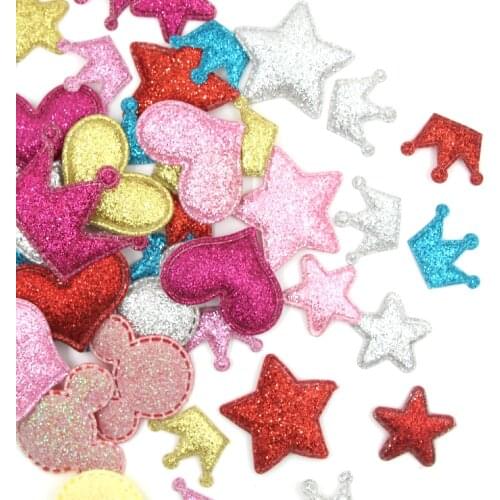 50Pcs Multicolor Patches Glitter Leather Pads Crown/Heart/Star Cute Bling Appliques Patches For Clothing DIY Hair Clip For Girls