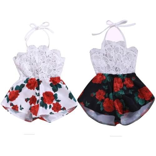 Pudcoco Summer Newborn Baby Girl Clothes Sleeveless Lace Flower Print Strap Romper Jumpsuit One-Piece Outfit Summer Clothes