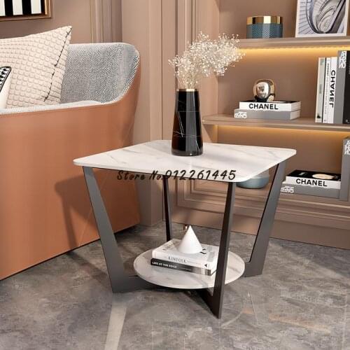 Sofa Side Table Light Luxury Modern Simple Square Bedside Table Side Table Marble Rock Plate Small Tea Table Corner Table Very S