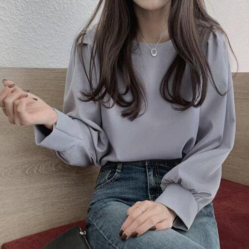 Office Ladies Shirts Solid Puff Sleeve Spring Tops Elegant Retro Blouse Women 2021 Chic Loose Blusas Mujer one shoulder top