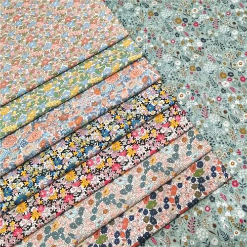 100% Cotton Twill Fabric Small Mini Brown Orange Yellow Pink Blue Flower Daisy Floral For Sheet Clothes Craft Dress Tissue Quilt