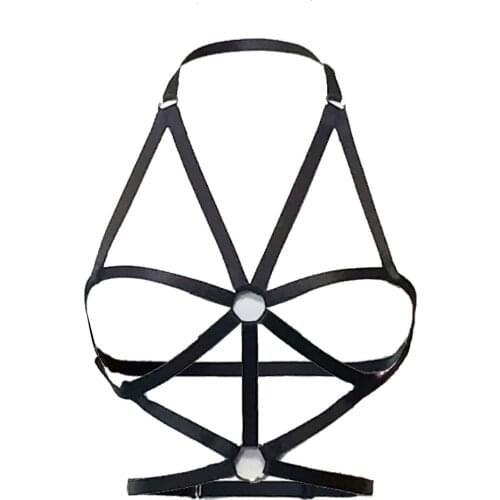 Sexy Lady Women Harness Bra Elastic Cage Bra Crop Top Black Strappy Bra #6
