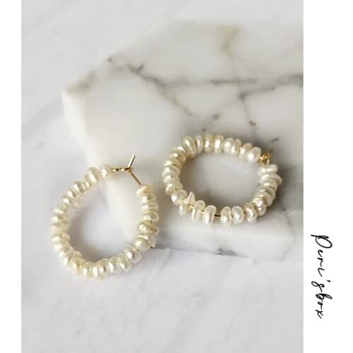 PerisBox Handmade Geometric Beaded Pearl Hoop Earrings for Women Unique Natural Freshwater Pearl Earrings Hoops Boho Jewelry