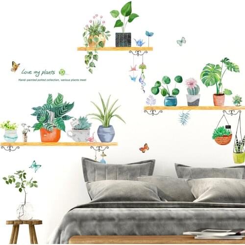 [shijuekongjian] Potted Plant Wall Stickers DIY Pot Culture Wall Decals for House Living Room Bedroom Kitchen Decoration