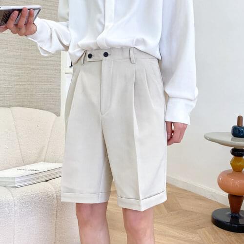 Summer Casual Shorts Mens Fashion Solid Color Business Dress Shorts Men Streetwear Loose British Style Suit Shorts Men M-2XL