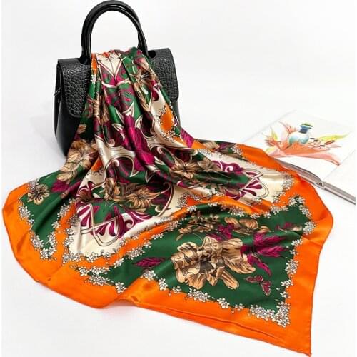 Chinese Style Imitation Silk Scarf Women with The Same Printing Custom Big Shawl 90CM