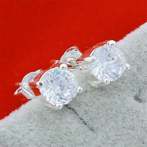 NEW 925 Sliver Color Square Zircon Stud Earrings Fashion Jewelry For Women&Girls Trendy Christmas Gift Daily Party Accessories