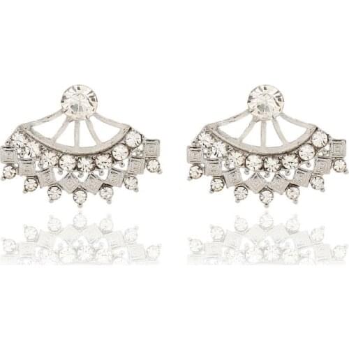 Trends personality punk Front and Back Ear jackets for women stud earrings gold silver color crystal fan earring free shipping