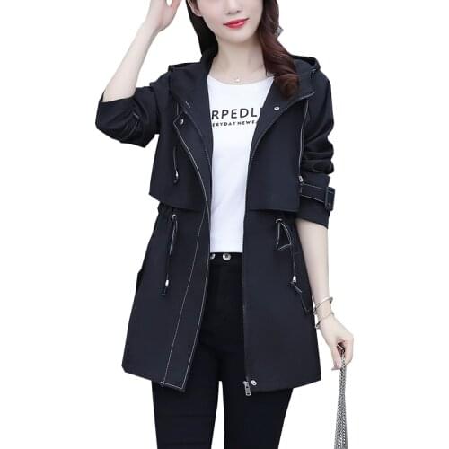 Oversize Windbreakers Women Outerwear New Spring Autumn Casual Coat Lady Medium Length Slim Hooded Trench Coat Female Overcoat