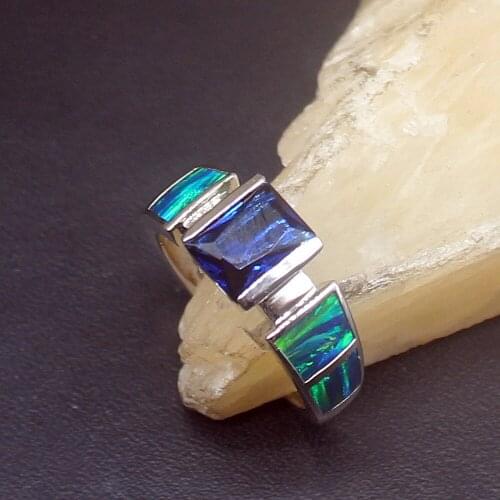 Hermosa Blue Opal Sapphire Gemstone Origin Genuine 925 Silver Band Ring Wedding Engagement Gifts for Women Size 7# 20214363