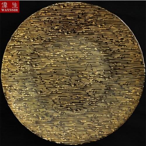 13 inch Striped Round Shaped Gold Silver Glass Charger Plate Wedding Decoration Party Events Dinner Ware Tray Show Tableware