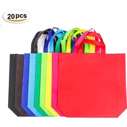20Pcs Multi-use gift bag with Handle Women Shopping Bag Solid Color Non-woven Kids Birthday Party favor DIY Craft Gift Tote Bags