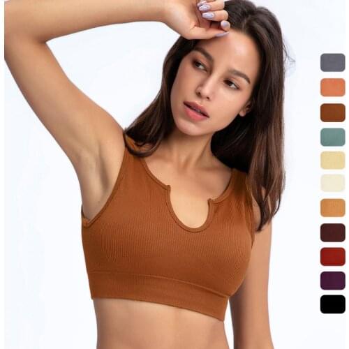 Auroth Ribbed U Collar Sports Bras Seamless Sprots Crop Tops Fitness Training Bras Running Sports Shirts Sleeveless Gym Yoga Bra