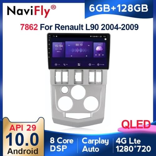 NaviFly 7862 6GB+128GB QLED Screen 1280*720 Android 10 Car Radio Audio Multimedia Player For Renault Logan 1 2004 - 2009