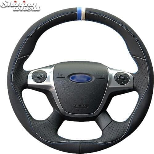 Shining wheat Black Leather Car Steering Wheel Cover for Ford Focus 3 2012-2014 C-MAX 2011-2014 KUGA Escape 2013-2016
