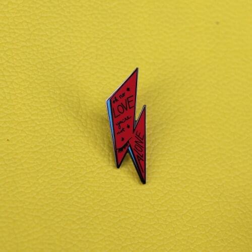 Oh no love you are not alone Brooch red flash lightning enamel pin Bowie lyrics inspired jewelry
