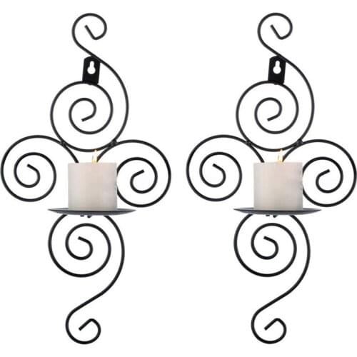 Wrought Iron Black Candlestick Romantic Living Room Wall-mounted Candlestick Wedding Decoration Soporte Vela Candlestick DD60ZT