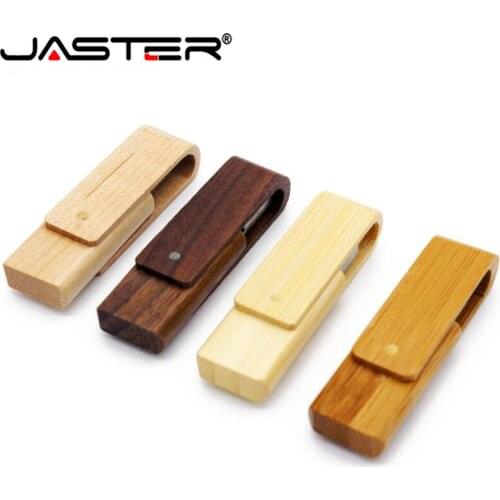 JASTER Wooden rotatable USB flash drive pendrive 4GB 8GB 16GB 32GB 64GB pen drive wood memory stick 1PCS free custom logo