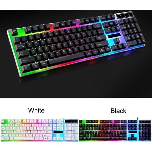 Teclado ergonómico para juegos de ordenador, retroiluminación arcoíris de 104 teclas con cable USB para juegos de ordenador port