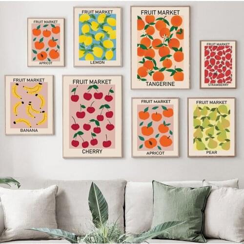 Fruit Market Cherry Lemon Pear Banana Orange Posters And Prints Canvas Painting Wall Art Pictures Kitchen Decoration