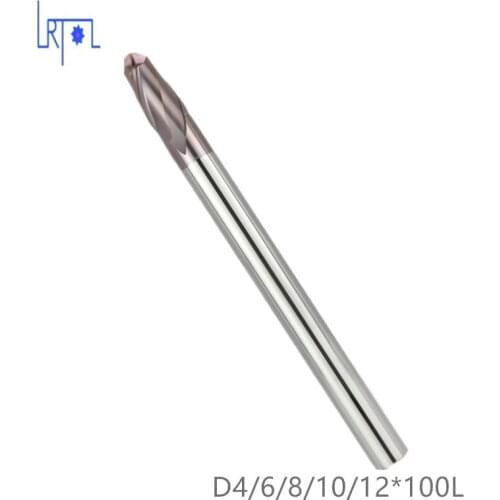 5PCS HRC50 D4 6 8 10 12*100mm 2Flutes Ball Nose Tungsten Carbide Straight Shank End Mill CNC Tool cutter of machine