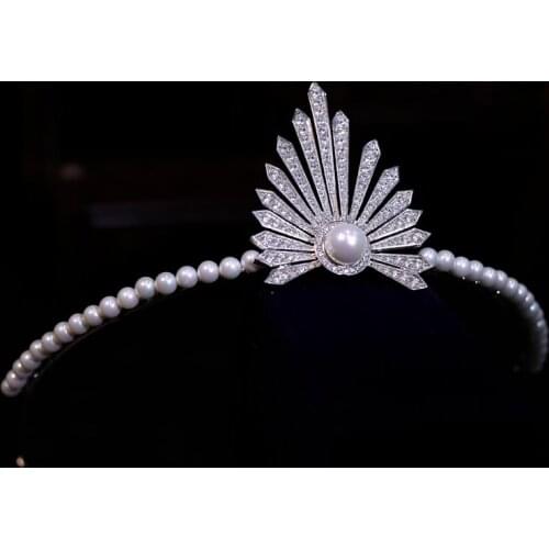 Royal Princess Pearls Zircon Brides Crowns Tiaras Elegant Crystal Headpieces Wedding Hair Accessories Prom Hair Jewelry Gift