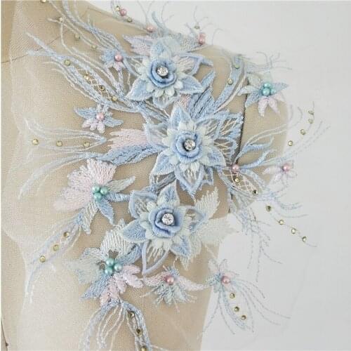 21*31cm Sew Floral embroidered lace applique for wedding dress bridesmaid Large floral embroidery parches beaded lace appliques