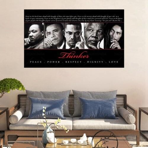 Laminated The Thinker canvas painting wall Art Print Poster King Obama Malcom X Mandela Marley frame