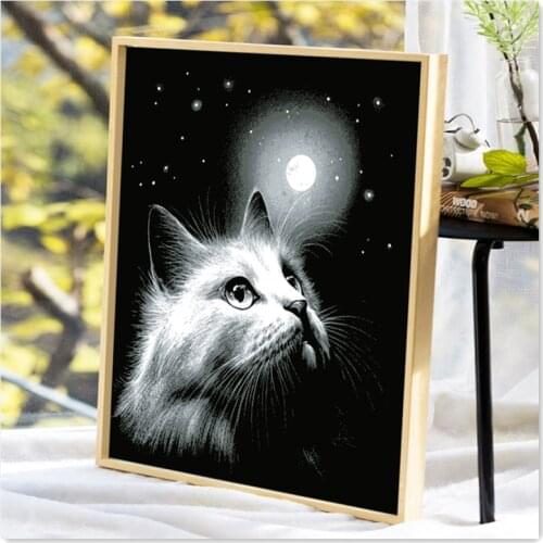 Cat under the moon cross stitch package sets aida 18ct 14ct 11ct black cloth people kit embroidery DIY handmade needlework