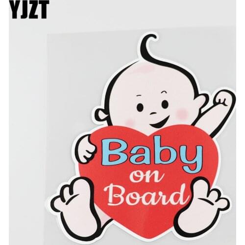YJZT 13.4CMX15.2CM Baby on board Pvc Decal Barefoot baby Car Sticker Red love 13A-0096