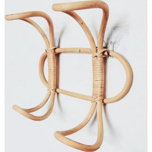 Rattan Wall Hooks Kids Garments Organizer Rack Clothes Hat Hanging Hook Rattan Hanger Kids Room Decor Wall Hanger
