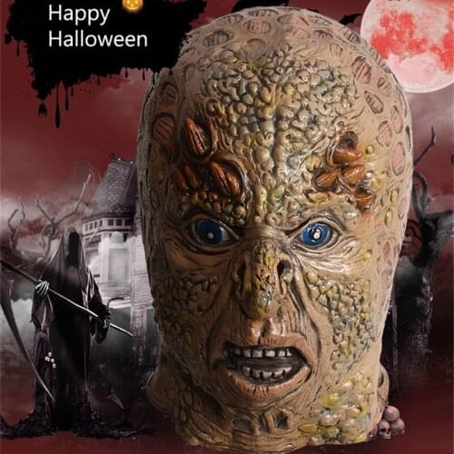 Halloween New Latex Mask Halloween Horns Monster Head Set Masquerade Frighten Props Scary Headgear Festival Rotten Face Mask