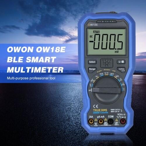 OWON OW18E 4 1/2 Digit BLE 4.0 True RMS LCD Multimeter with Wireless Connection Data Log Auto-ranging AC/DC Voltage and Current