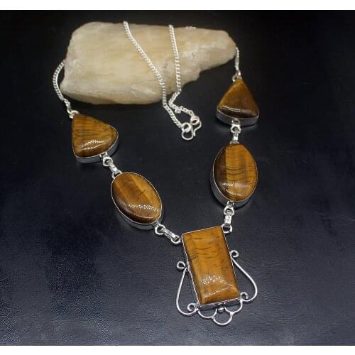 Gemstonefactory Jewelry Big Promotion 925 Silver Fantasy Natural Gold Tigers Eye Women Chain Necklace 44cm 202101627