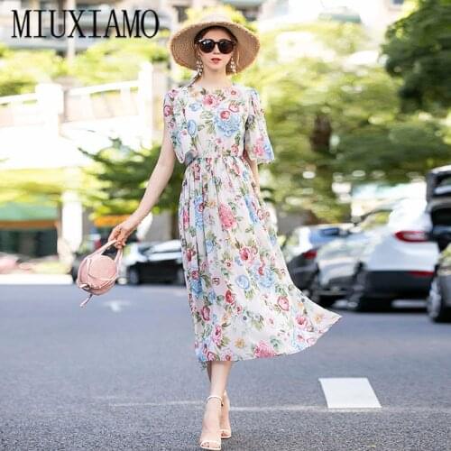 MIUXIMAO 2020 Summer Dress Newest Cute Spaghetti Strap Green Leaf Print Flower Elegant Casual Dress Women Vestidos