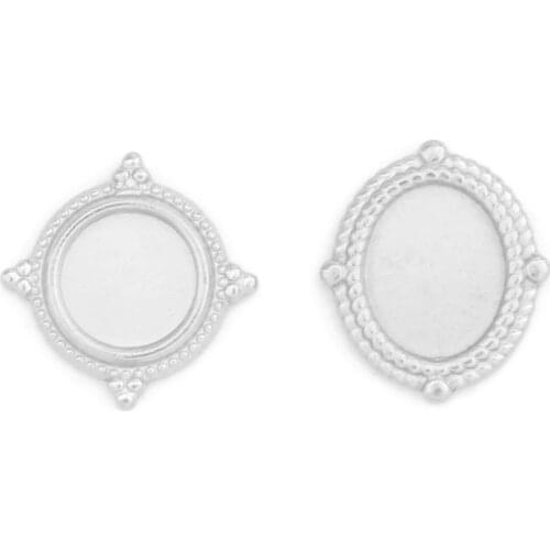 Tray 13.5-15.5mm Stainless Steel Flat Oval and Round shape Pendant Cabochon Setting Gem Empty Holder DIY Accessories