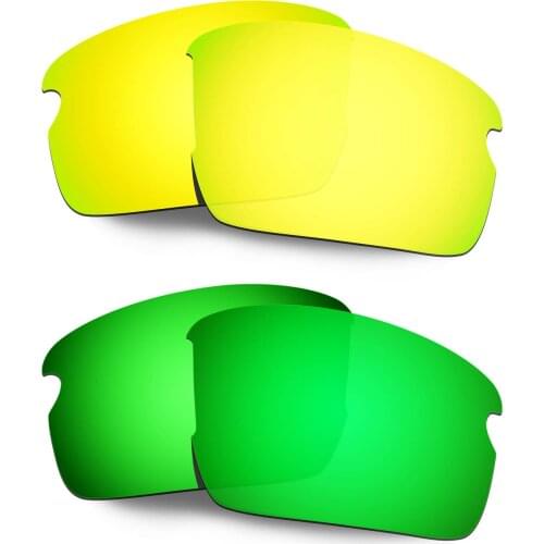 HKUCO Polarized Replacement Lenses For Flak 2.0 Asian Fit OO9271 Sunglasses Gold/Green 2 Pairs