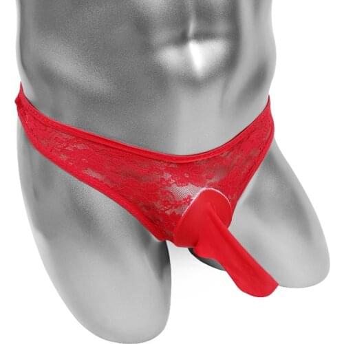 See Through Floral Lace Mens Thong Penis Sheath Pouch Underwear Sexy Sissy Panties Lingerie Low Rise Funny Cute Male Underpants